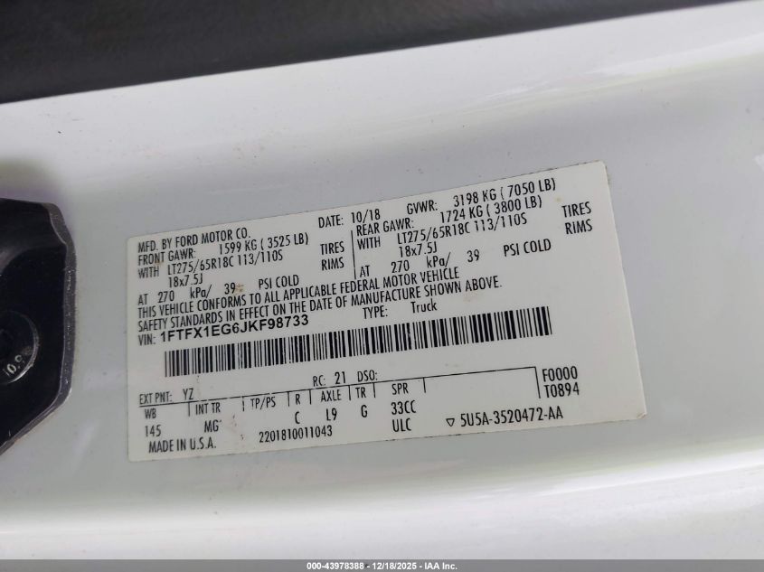 2018 Ford F-150 Xlt VIN: 1FTFX1EG6JKF98733 Lot: 43978388