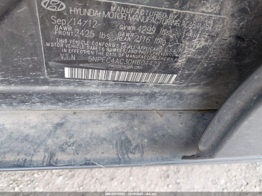 2013 Hyundai Sonata Limited VIN: 5NPEC4AC3DH604423 Lot: 43978392