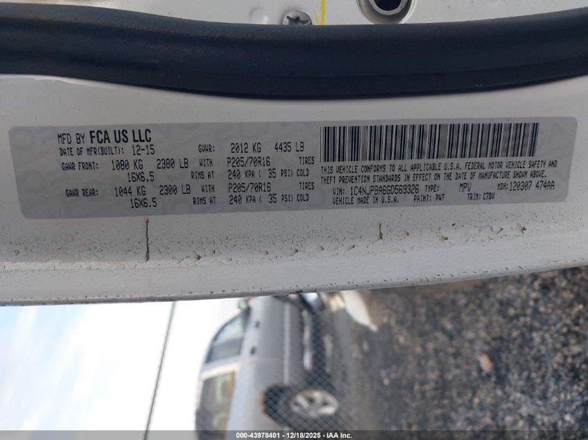 2016 Jeep Patriot Sport VIN: 1C4NJPBA6GD569326 Lot: 43978401