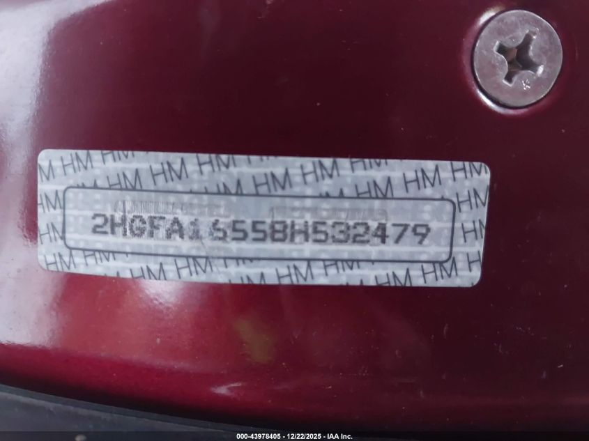 2008 Honda Civic Lx VIN: 2HGFA16558H532479 Lot: 43978405