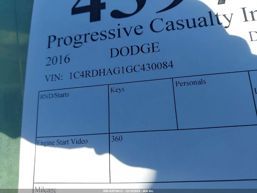 2016 Dodge Durango Sxt VIN: 1C4RDHAG1GC430084 Lot: 43978413