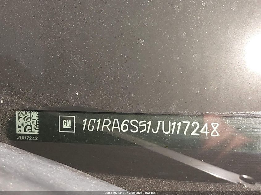 2018 Chevrolet Volt Lt VIN: 1G1RA6S51JU117248 Lot: 43978419