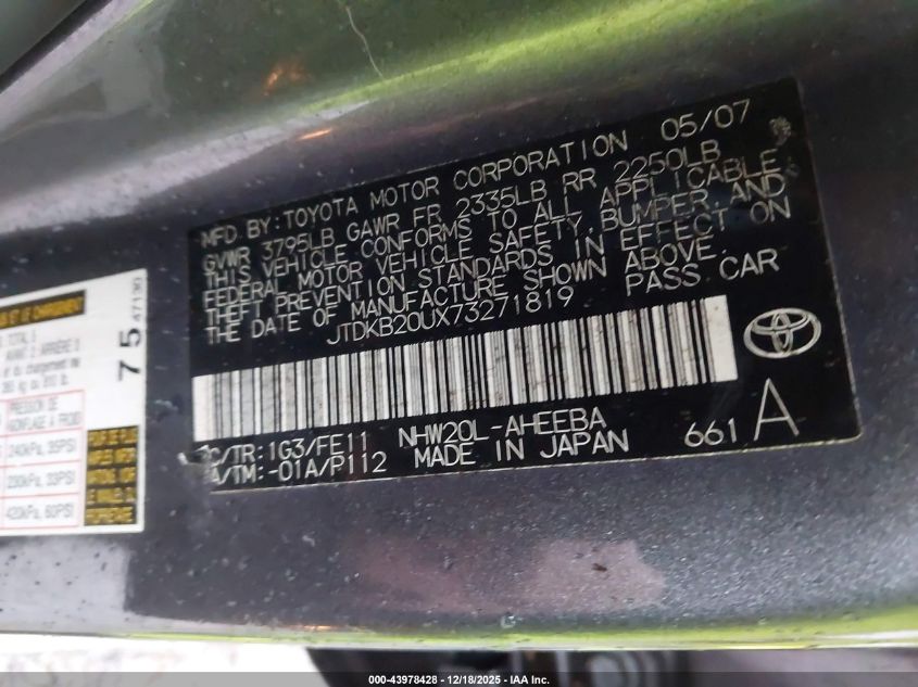 2007 Toyota Prius VIN: JTDKB20UX73271819 Lot: 43978428