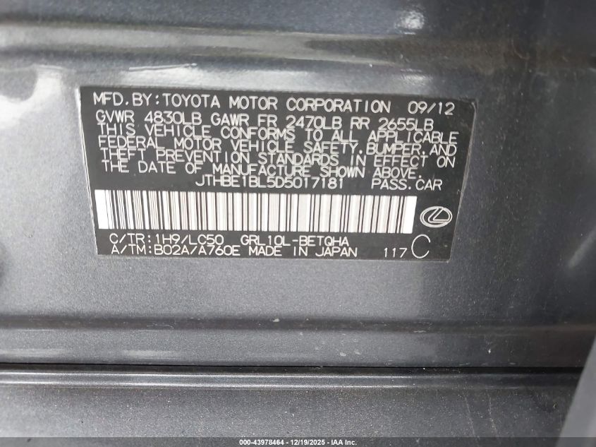 2013 Lexus Gs 350 VIN: JTHBE1BL5D5017181 Lot: 43978464