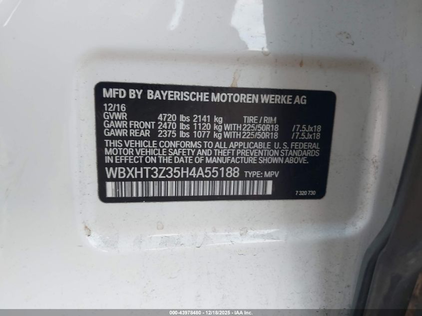 2017 BMW X1 xDrive28I VIN: WBXHT3Z35H4A55188 Lot: 43978480