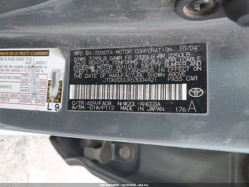 2005 Toyota Prius VIN: JTDKB20UX53004421 Lot: 43978509