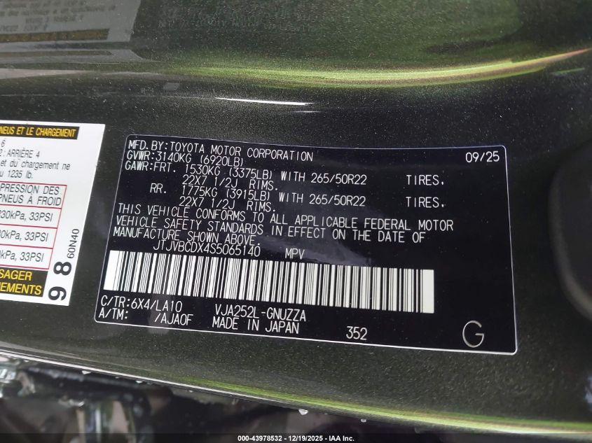 2025 Lexus Gx 550 Luxury+ VIN: JTJVBCDX4S5065140 Lot: 43978532