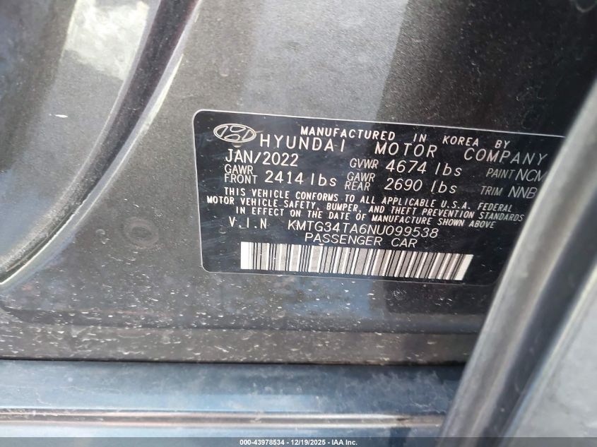 2022 Genesis G70 2.0T Rwd VIN: KMTG34TA6NU099538 Lot: 43978534