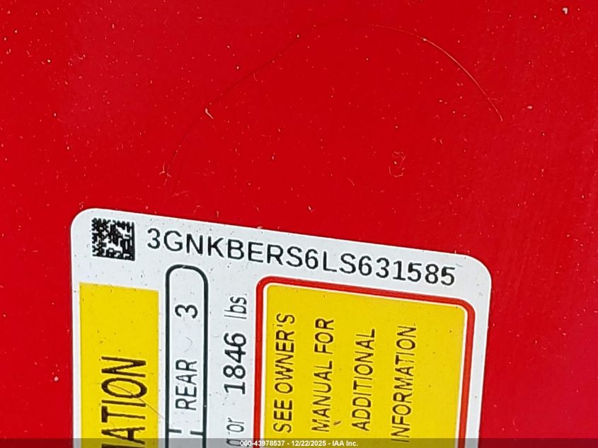 2020 Chevrolet Blazer Fwd Rs VIN: 3GNKBERS6LS631585 Lot: 43978537