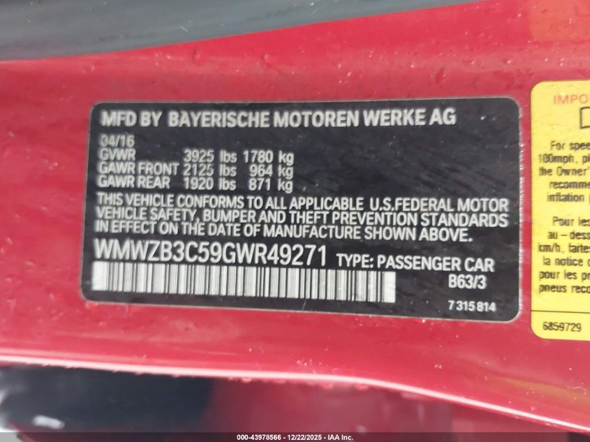 2016 Mini Countryman Cooper VIN: WMWZB3C59GWR49271 Lot: 43978566