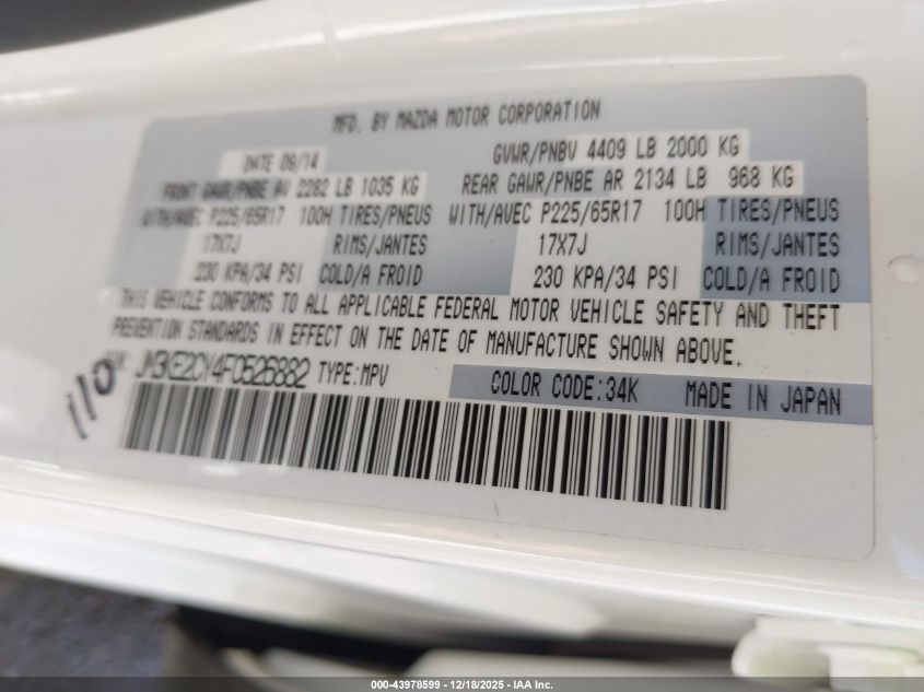 2015 Mazda Cx-5 Touring VIN: JM3KE2CY4F0526882 Lot: 43978599