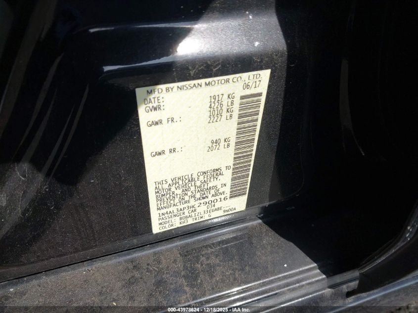 2017 Nissan Altima 2.5 Sv VIN: 1N4AL3AP3HC290016 Lot: 43978624