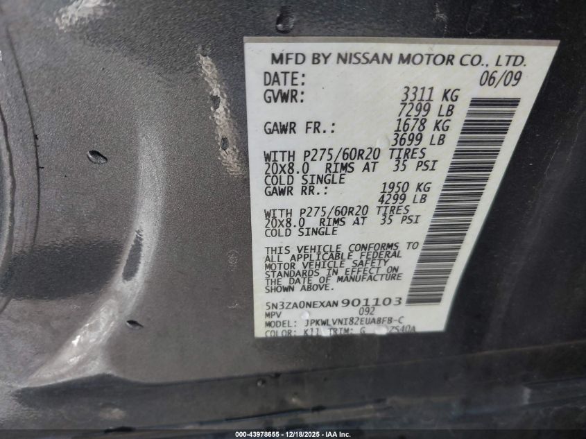 2010 Infiniti Qx56 VIN: 5N3ZA0NEXAN901103 Lot: 43978655