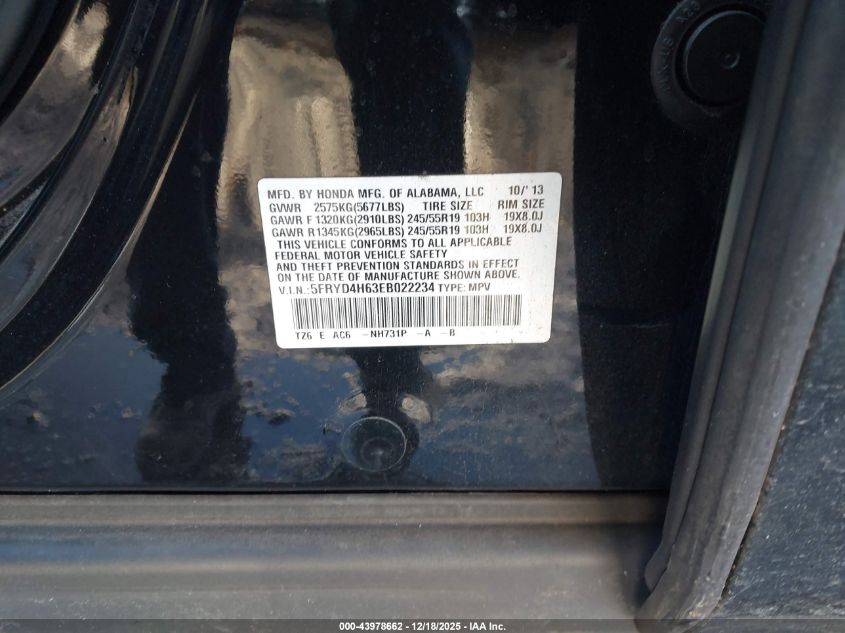 2014 Acura Mdx Technology Pkg W/Entertainment Pkg VIN: 5FRYD4H63EB022234 Lot: 43978662