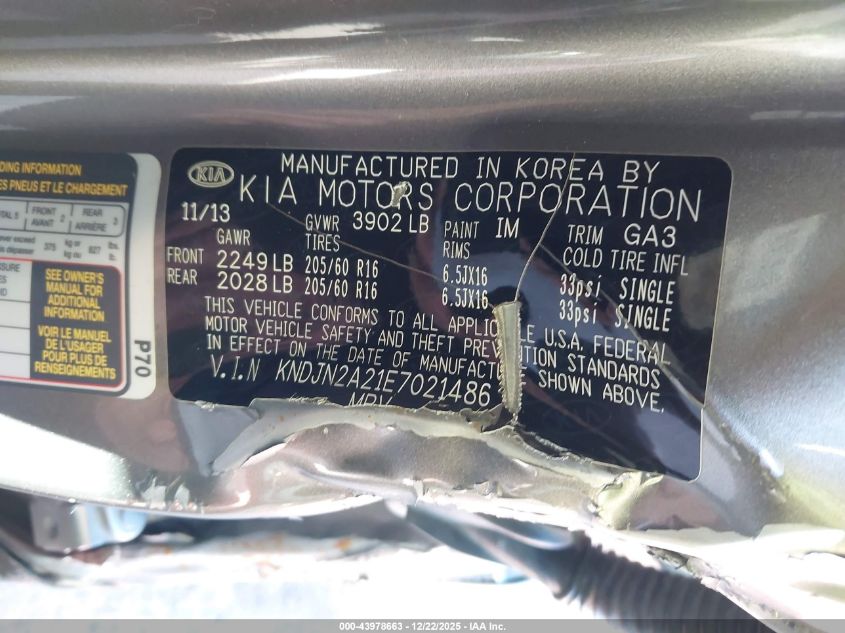 2014 Kia Soul VIN: KNDJN2A21E7021486 Lot: 43978663