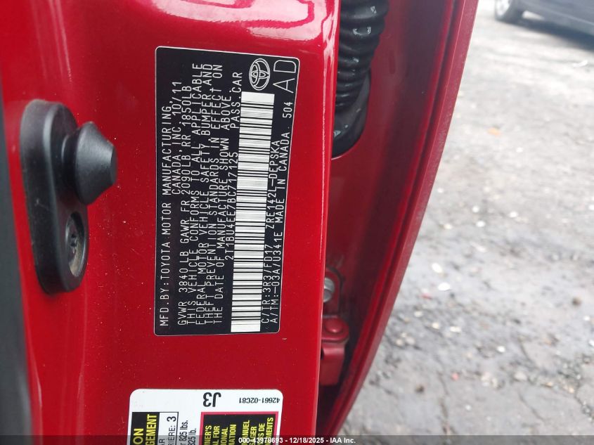 2011 Toyota Corolla S VIN: 2T1BU4EE7BC717125 Lot: 43978693