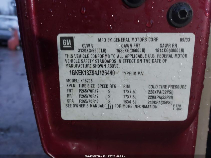 2004 GMC Yukon Slt VIN: 1GKEK13Z94J136440 Lot: 43978716