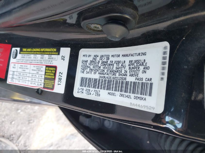 2009 Toyota Corolla S VIN: 1NXBU40E19Z010506 Lot: 43978722