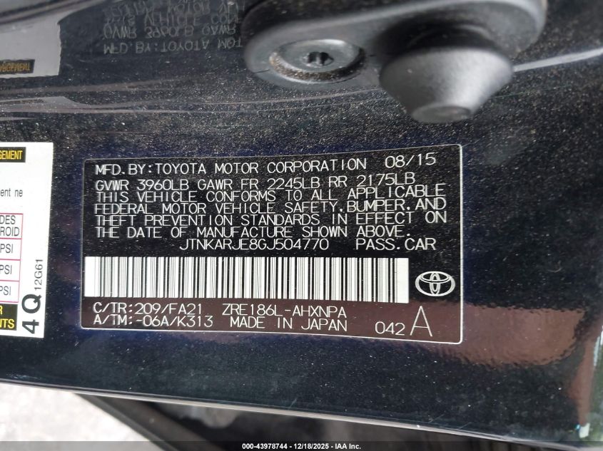 2016 Scion Im VIN: JTNKARJE8GJ504770 Lot: 43978744