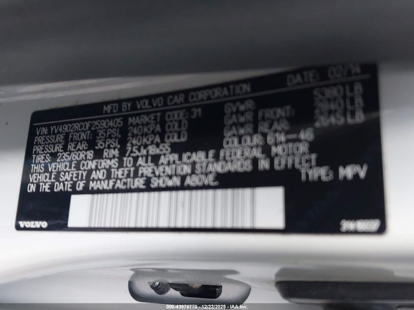 2015 Volvo Xc60 T6 Premier Plus VIN: YV4902RC0F2590405 Lot: 43978770