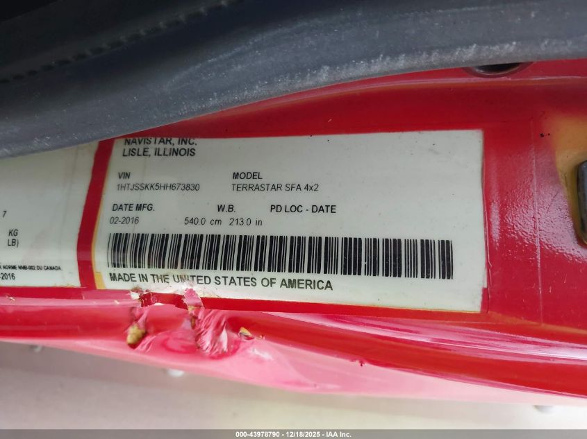 2017 International Terrastar VIN: 1HTJSSKK5HH673830 Lot: 43978790