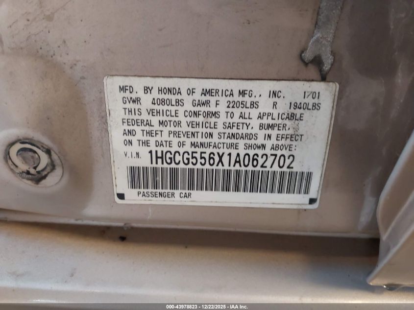2001 Honda Accord 2.3 Ex VIN: 1HGCG556X1A062702 Lot: 43978823