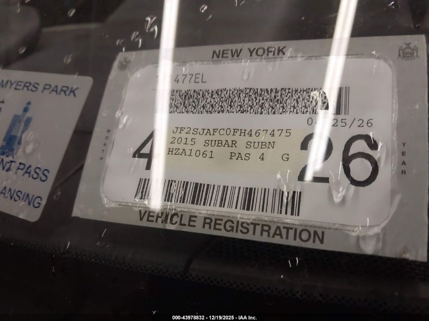 2015 Subaru Forester 2.5I Premium VIN: JF2SJAFC0FH467475 Lot: 43978832