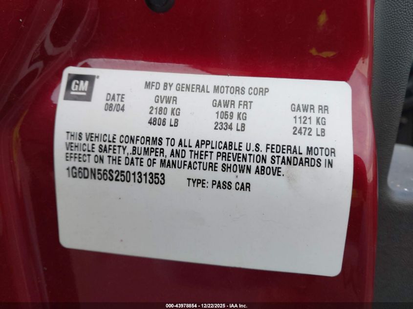 2005 Cadillac Cts-V VIN: 1G6DN56S250131353 Lot: 43978854