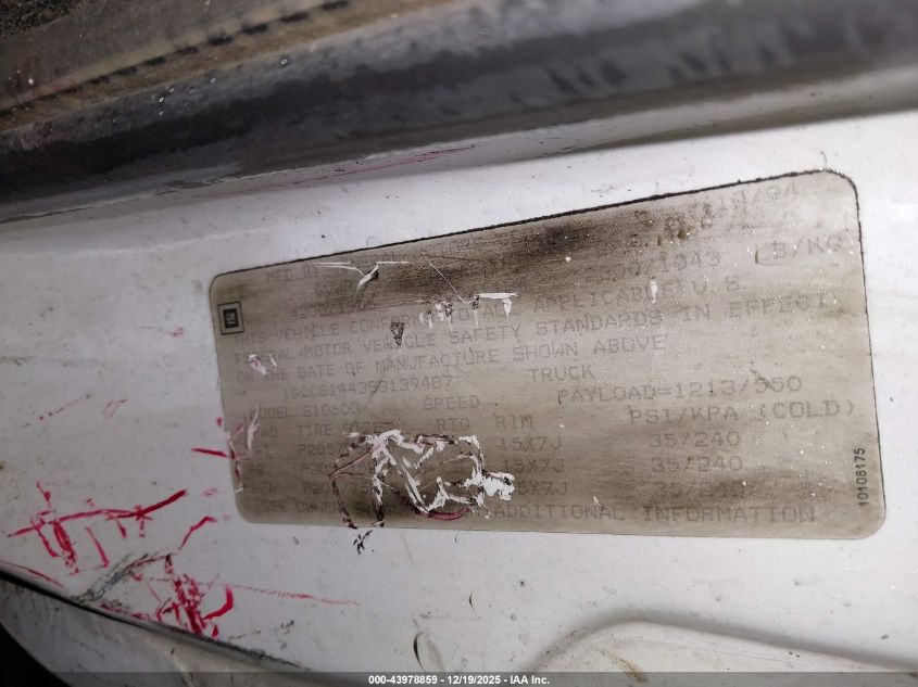 1995 Chev S10 Pickup VIN: 1GCCS144358139487 Lot: 43978859