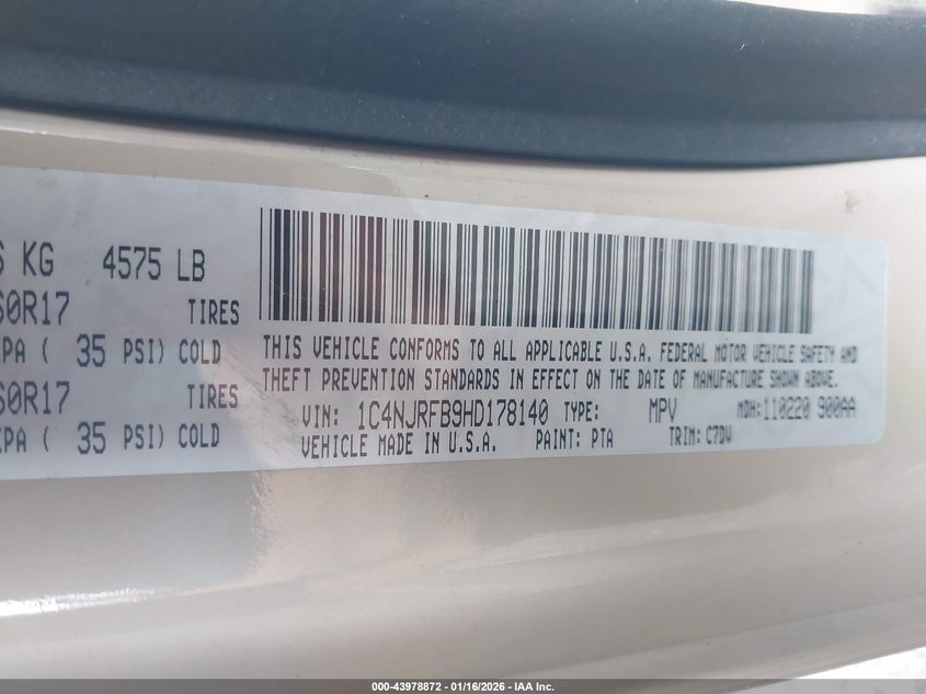 VIN 1C4NJRFB9HD178140 2017 JEEP PATRIOT LATITUDE 4X4