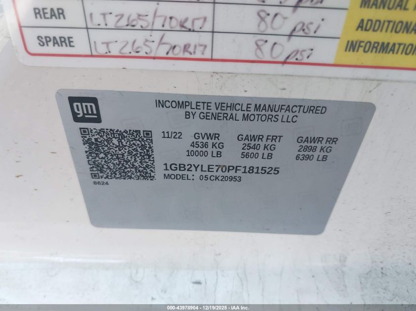 2023 Chevrolet Silverado 2500Hd 4Wd Long Bed Wt VIN: 1GB2YLE70PF181525 Lot: 43978904