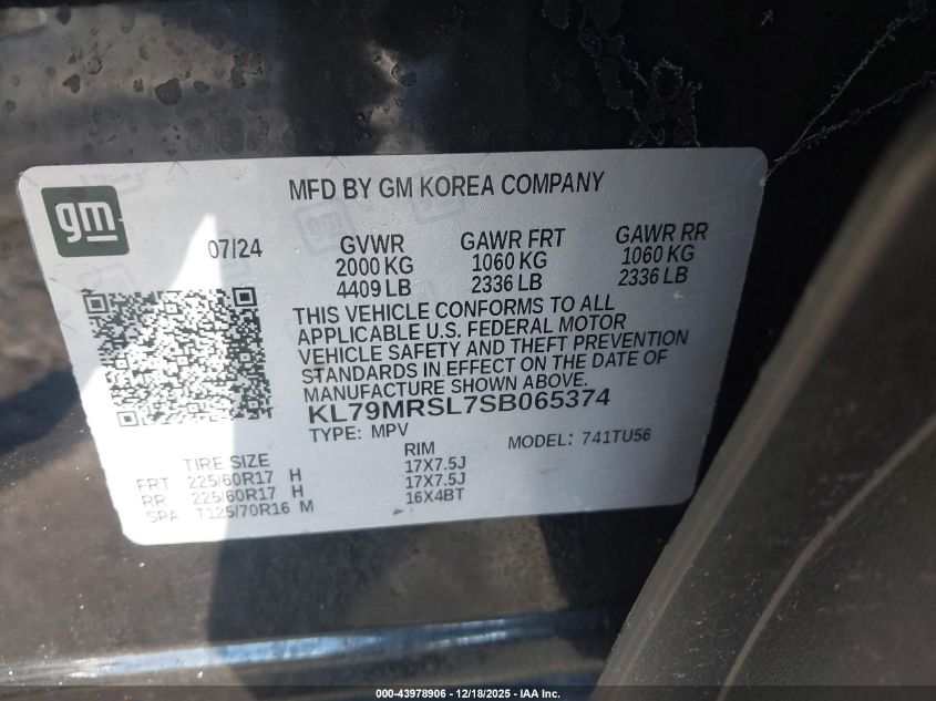 2025 Chevrolet Trailblazer Awd Lt VIN: KL79MRSL7SB065374 Lot: 43978906