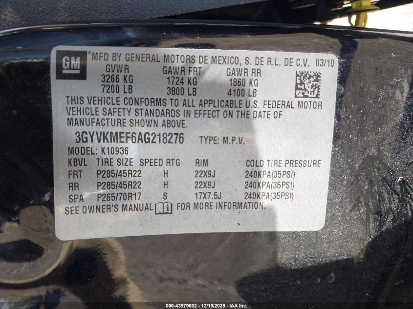 2010 Cadillac Escalade Ext Luxury VIN: 3GYVKMEF6AG218276 Lot: 43979002