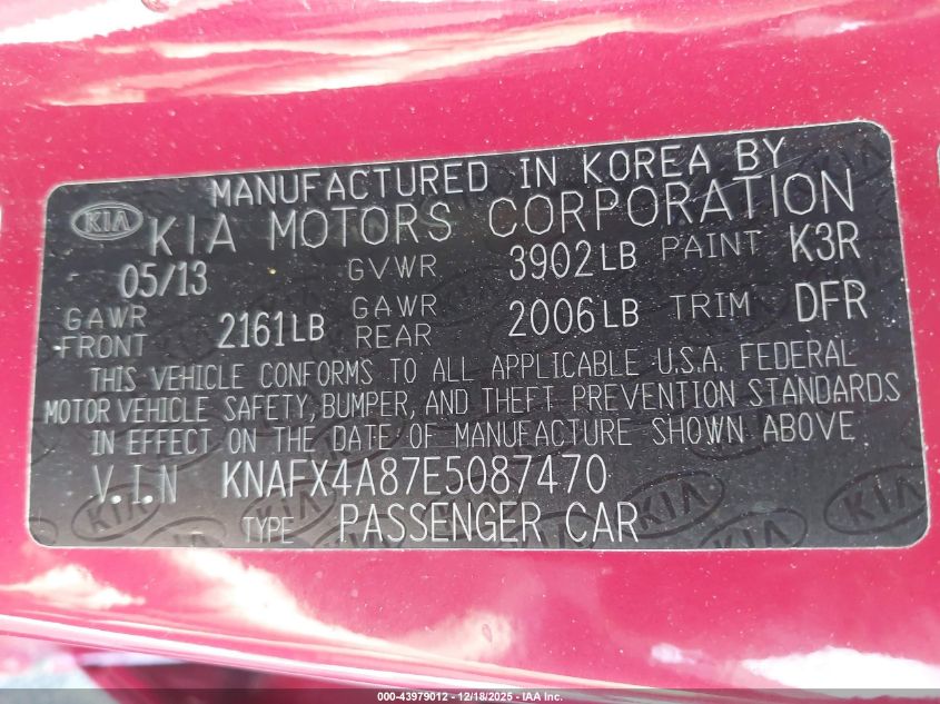2014 Kia Forte Ex VIN: KNAFX4A87E5087470 Lot: 43979012