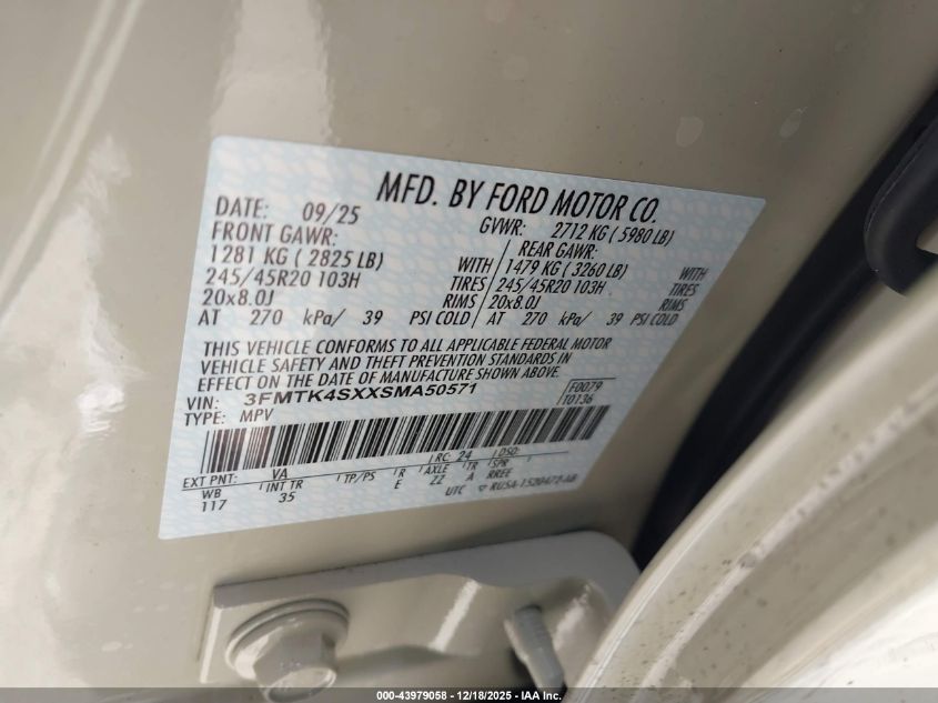 2025 Ford Mustang Mach-E Gt VIN: 3FMTK4SXXSMA50571 Lot: 43979058