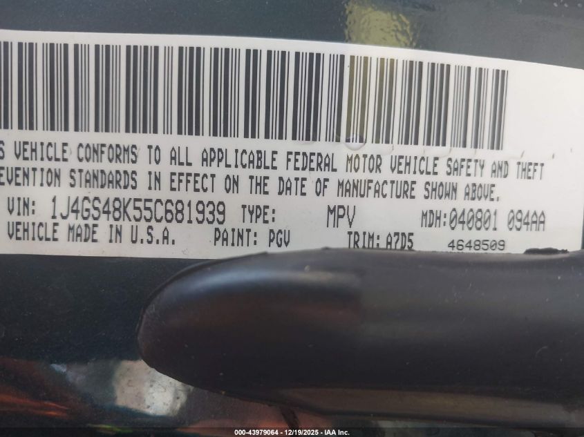 2005 Jeep Grand Cherokee Laredo VIN: 1J4GS48K55C681939 Lot: 43979064