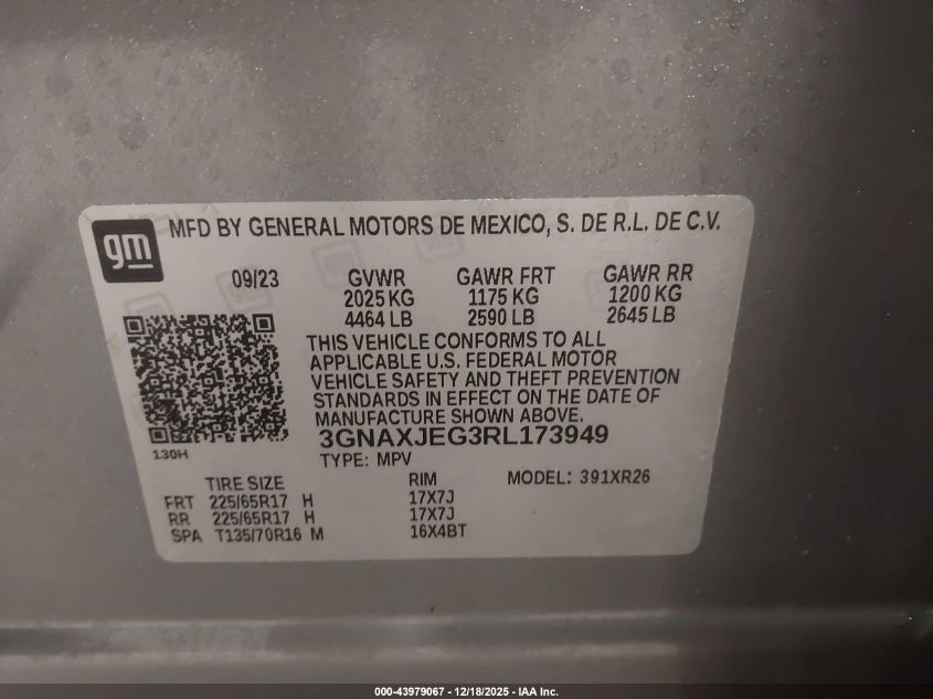 2024 Chevrolet Equinox Fwd 2Fl VIN: 3GNAXJEG3RL173949 Lot: 43979067