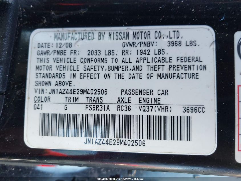 2009 Nissan 370Z VIN: JN1AZ44E29M402506 Lot: 43979068