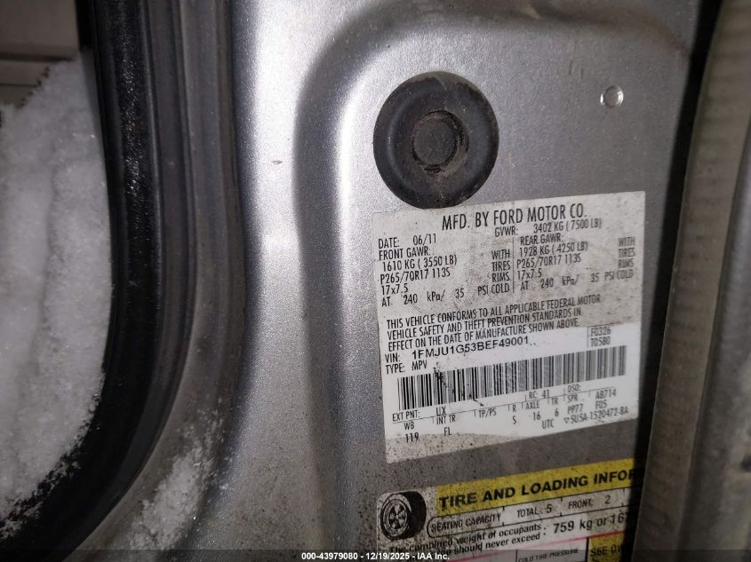 2011 Ford Expedition Xl VIN: 1FMJU1G53BEF49001 Lot: 43979080