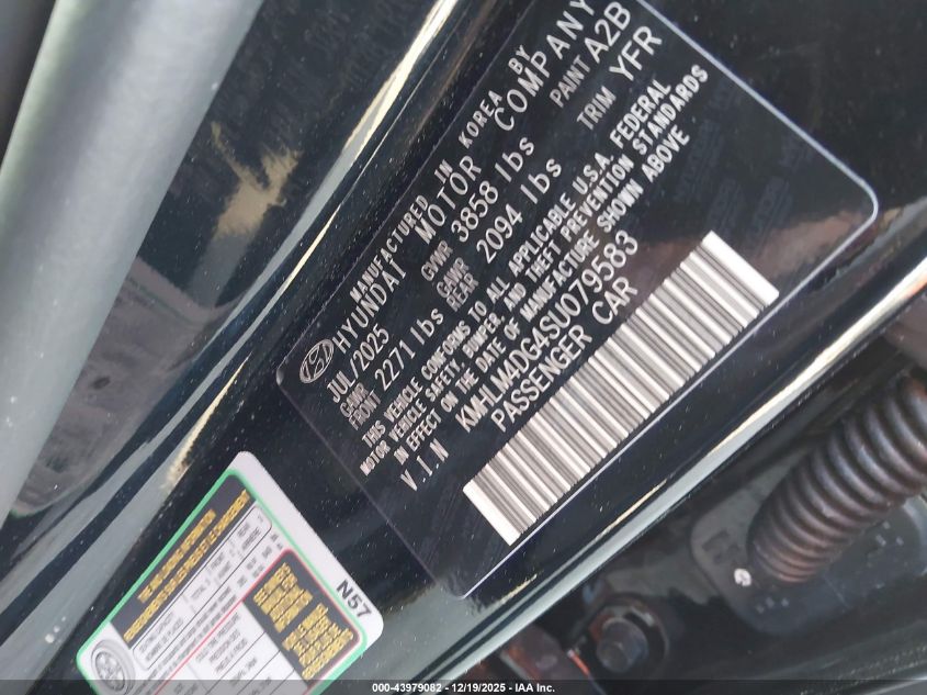 2025 Hyundai Elantra Sel Sport VIN: KMHLM4DG4SU079583 Lot: 43979082