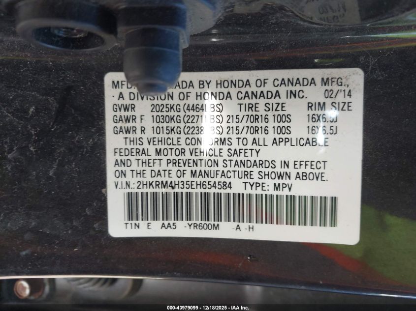 2014 Honda Cr-V Lx VIN: 2HKRM4H35EH654584 Lot: 43979099