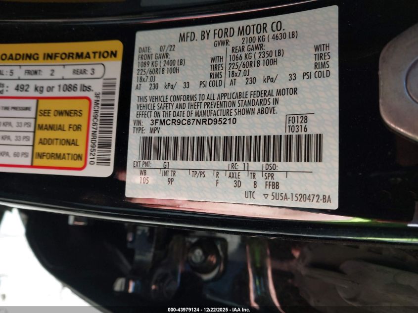 2022 Ford Bronco Sport Outer Banks VIN: 3FMCR9C67NRD95210 Lot: 43979124