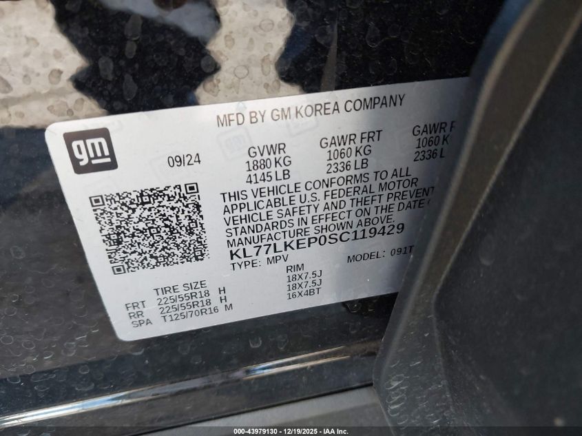 2025 Chevrolet Trax Fwd Activ VIN: KL77LKEP0SC119429 Lot: 43979130