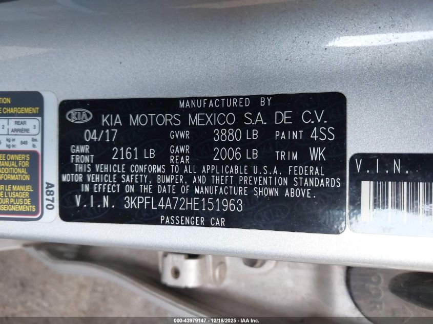 2017 Kia Forte Lx VIN: 3KPFL4A72HE151963 Lot: 43979147
