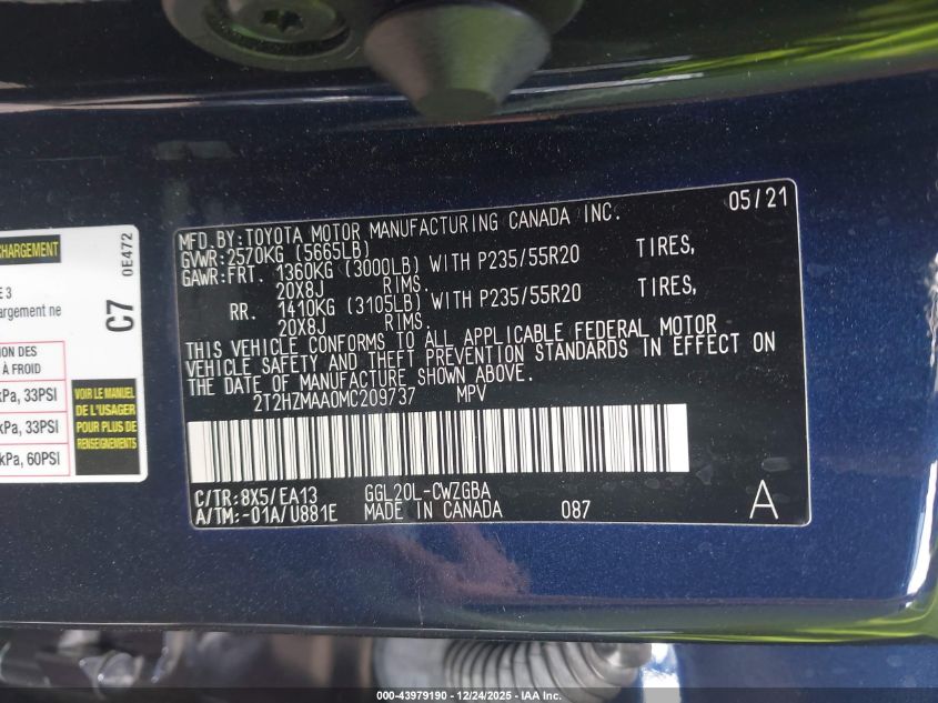 2021 Lexus Rx 350 VIN: 2T2HZMAA0MC209737 Lot: 43979190