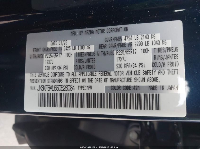 2025 Mazda Cx-5 2.5 S VIN: JM3KFBAL6S0628084 Lot: 43979208