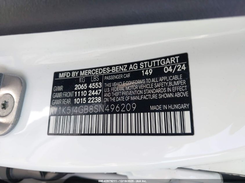 2025 Mercedes-Benz Cla 250 Coupe VIN: W1K5J4GB8SN496209 Lot: 43979211