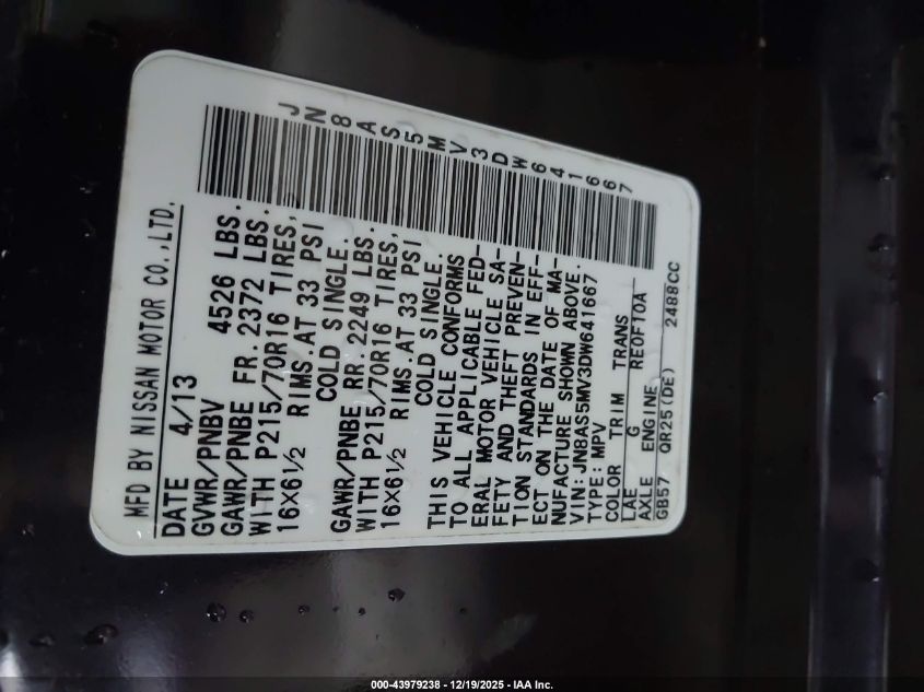 2013 Nissan Rogue S VIN: JN8AS5MV3DW641667 Lot: 43979238