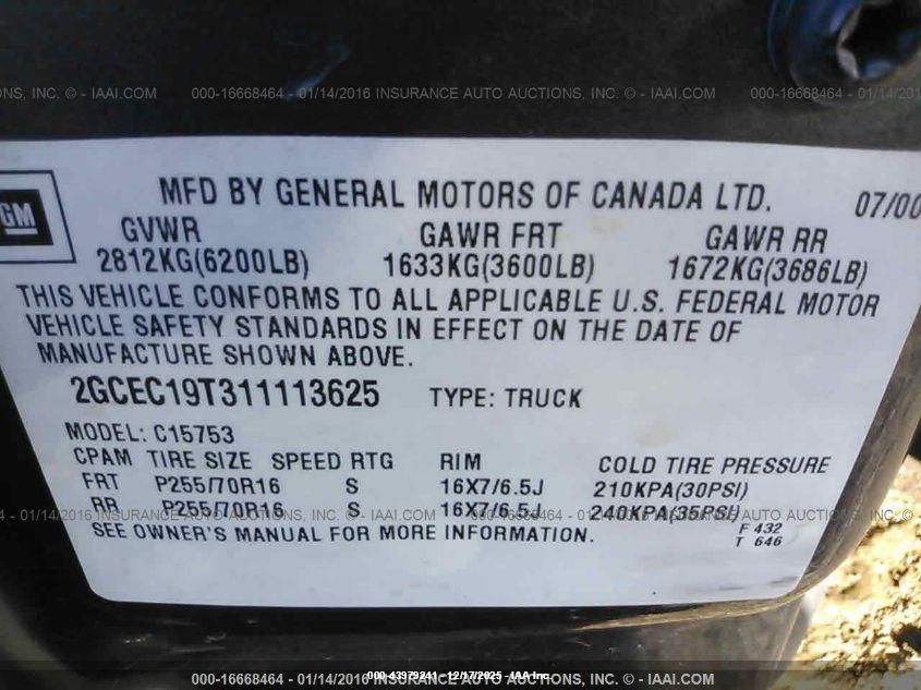 2001 Chevrolet Silverado 1500 Ls VIN: 2GCEC19T311113625 Lot: 43979241