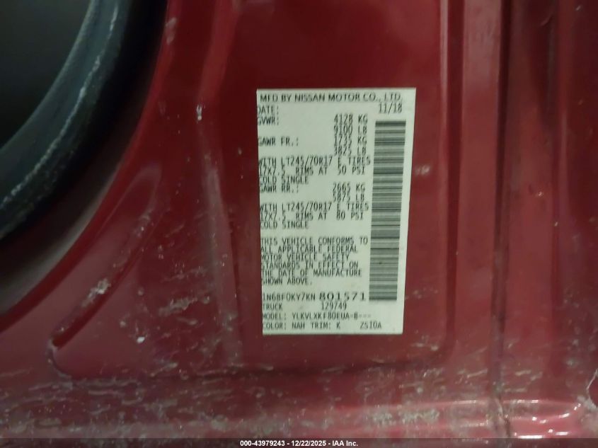 2019 Nissan Nv Cargo Nv2500 Hd Sv V6 VIN: 1N6BF0KY7KN801571 Lot: 43979243